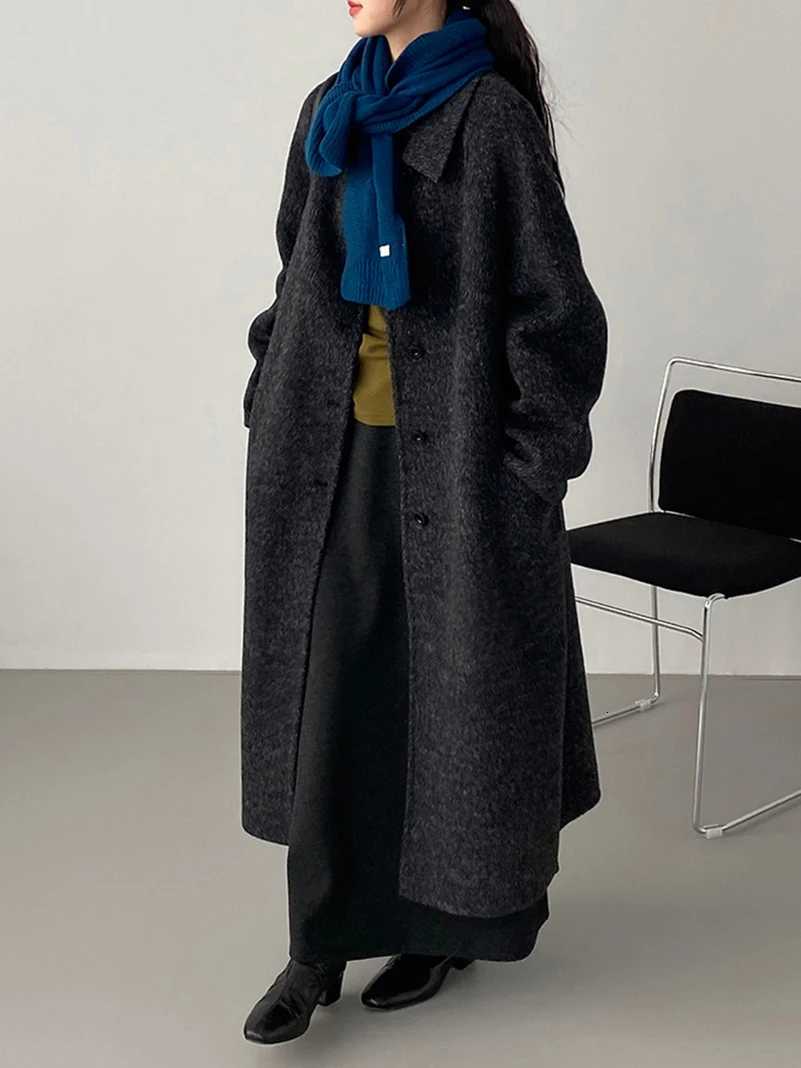 EAM Apricot Big Size Long Woolen Coat New Lapel Long Sleeveloose Fit Women Jacket Fashion Tide Autumn Winter 2025 30A4099T251224