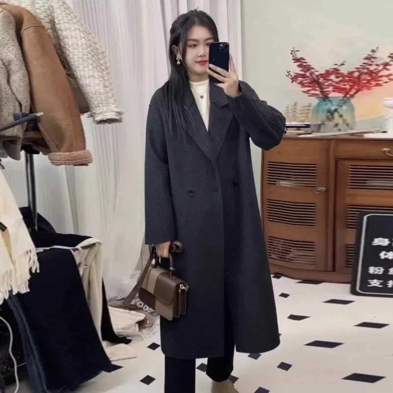 Coats and Jackets Women Korean Fashion Double Sided Wool Coat 2025 New Lapel Double Breasted Oversized Femme Elegant Winter CoatT251224