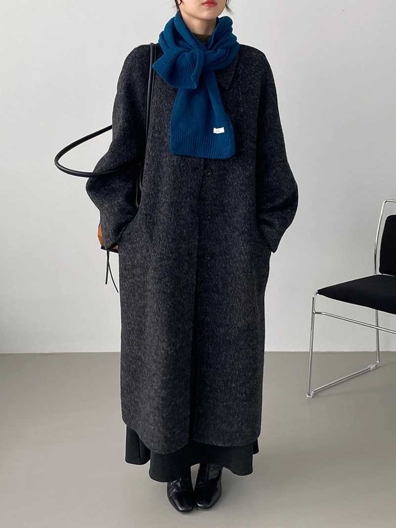 EAM Apricot Big Size Long Woolen Coat New Lapel Long Sleeveloose Fit Women Jacket Fashion Tide Autumn Winter 2025 30A4099T251224