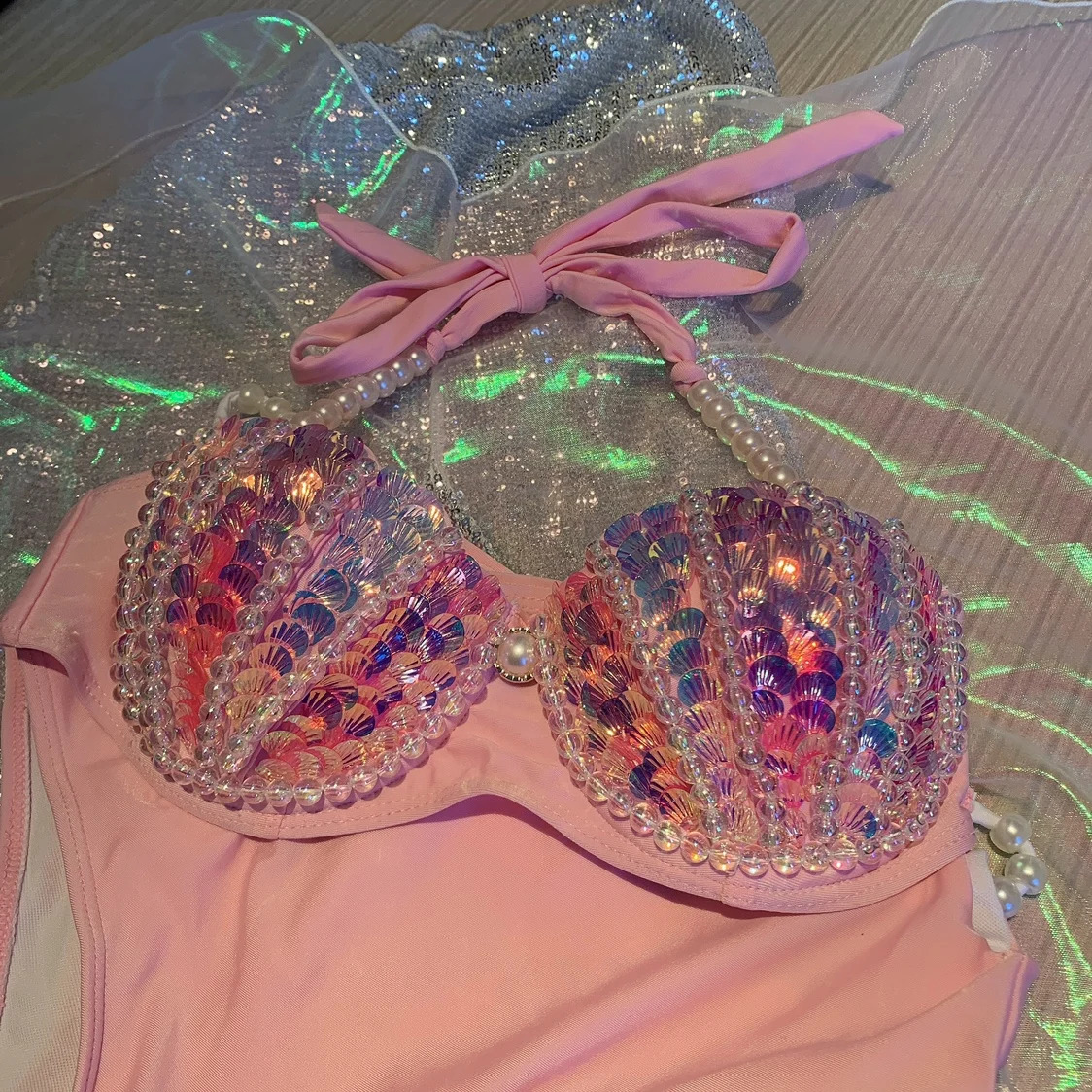 RM Mermaid Sequin Corset Bikini Swimsuit Free Diving Performance Oceanarium Electro Festival Bra Bar Cos Costumes 251223
