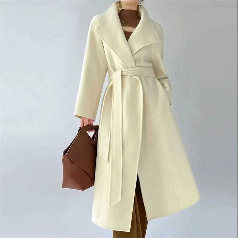 2025 Korean Sle Double-Faced Camere Long Coat Womens Loose Medium-Length Woolen Coat Autumn Winter New Arrival FaionT251224