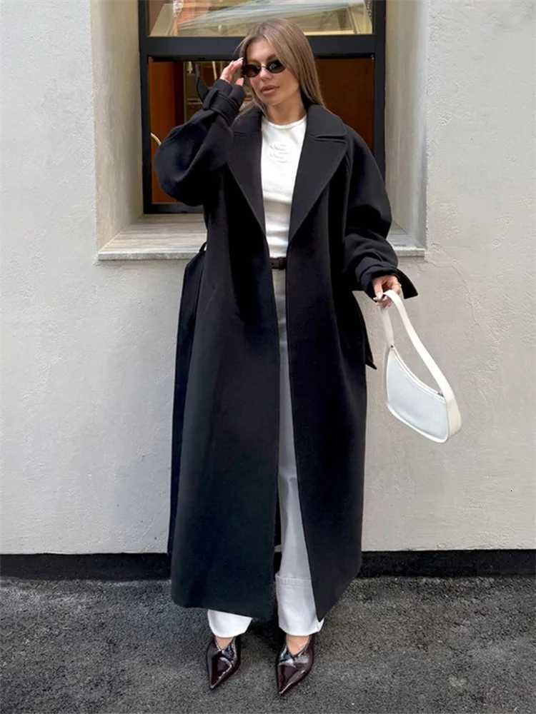 Tossy Winter Lace-Up Loose Overcoat Jackets For Women Lapel Pocket High Waist Commute Elegant Coat Female Wool Outwear JacketsT251224