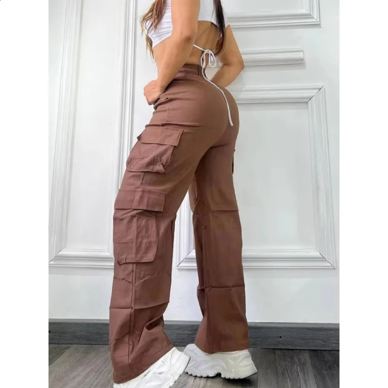 Straight Cargo Women High Waist Baggy Trousers Wide Leg Slim Vintage Y2K Streetwear Pocket Fashion Casual Pants Z260314