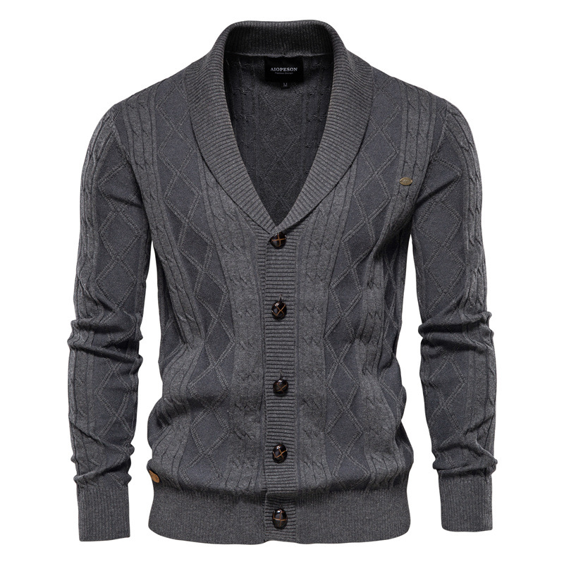 WOZK cardigan men's V-neck long sleeved sweater men's thick and trendy men's knitted jacket Japanese youth casual warm