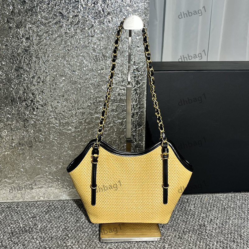 Mini Straw Woven Underarm Bag 20cm Designer Lady Shoulder Bag Calfskin Gold Hardware Metal Lock Luxury Handbag Detachable Chain Crossbody Retro Evening Makeup Bags