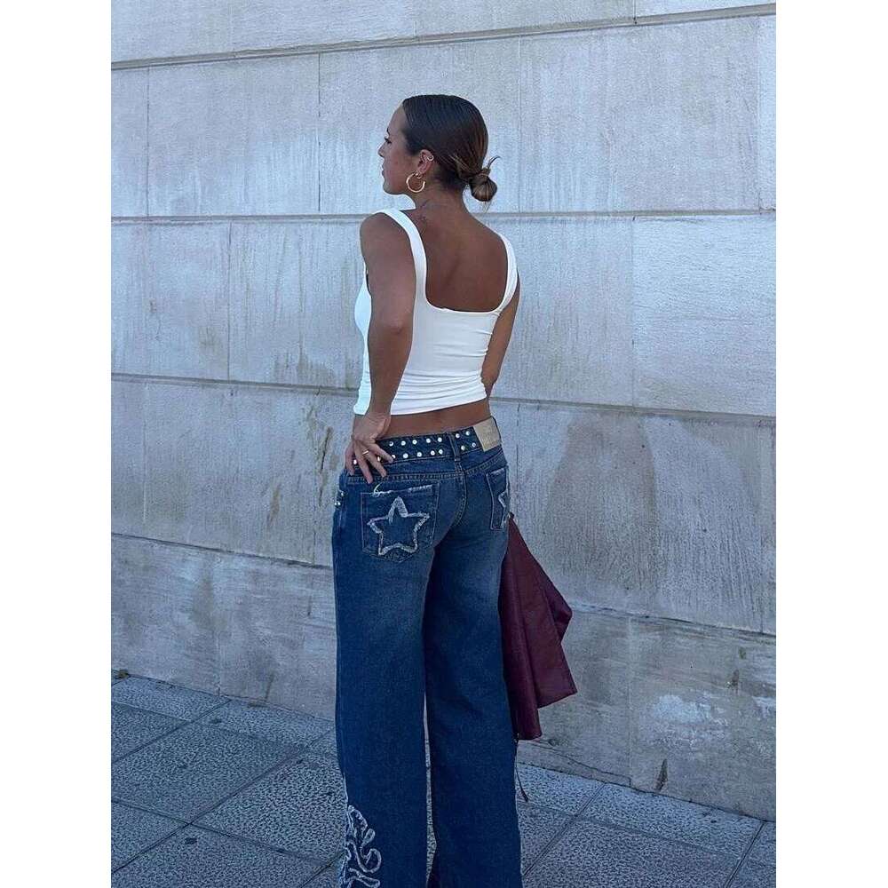 One Dilemma Sequin Embroidery Star Pattern Wide Leg High Waisted Jeans Harajuku Vintage Y2k Baggy Women Straight Pants X251224