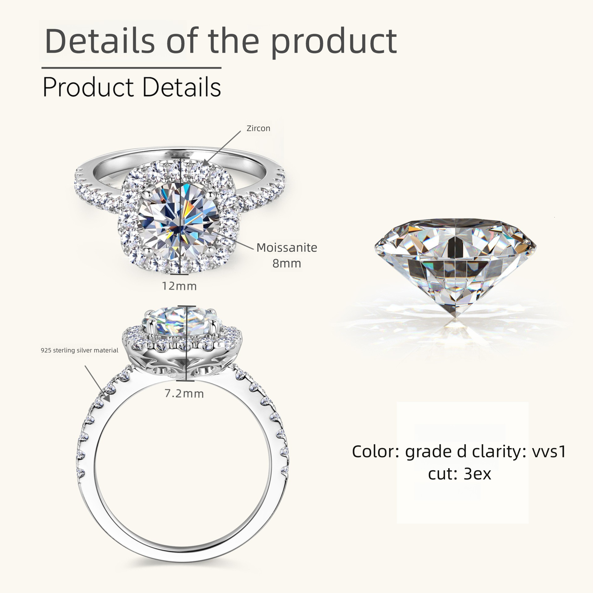 Sparkling Classic s925 Silver Moissanite Ring