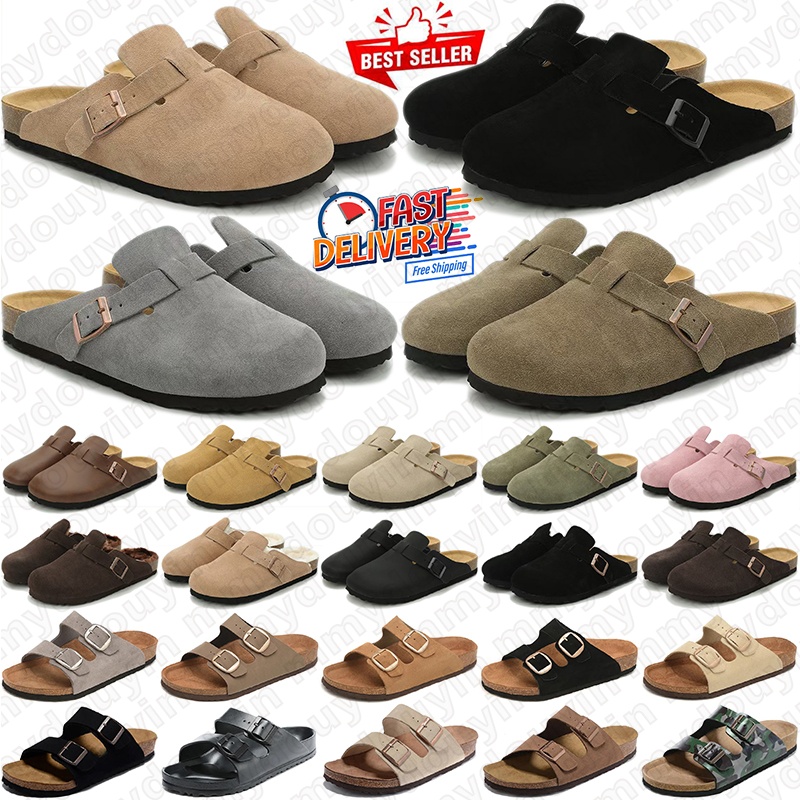 free shipping designer slippers clogs men womens trainers shearling suede leather mules flips flops taupe mocha brown tan grey slides shoes sandals clog with box