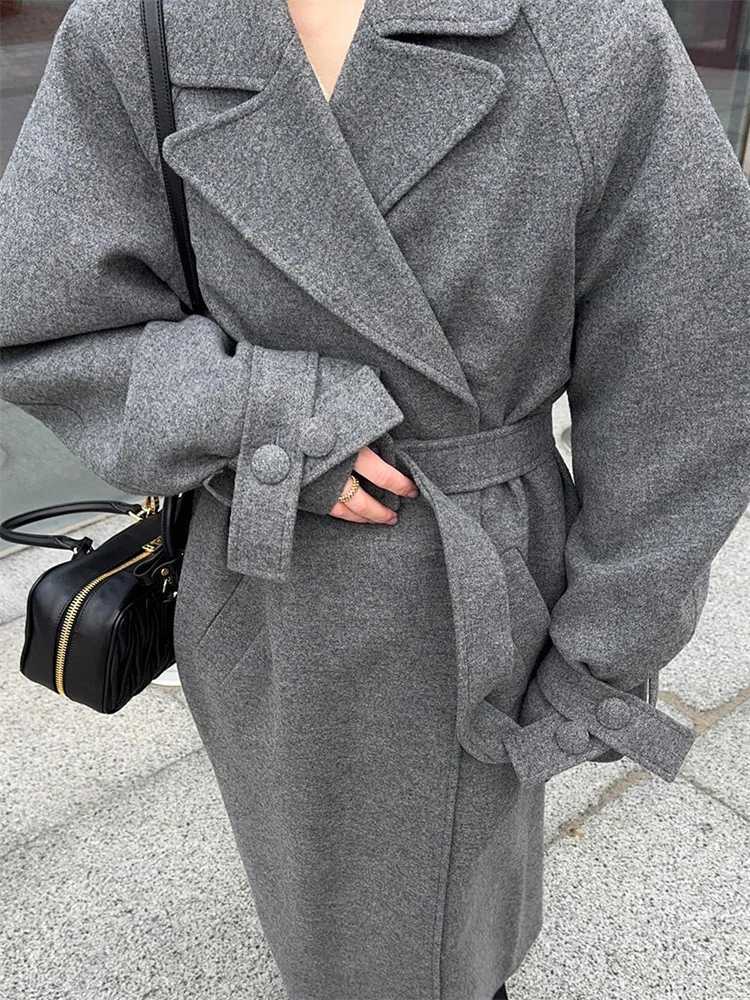 Tossy Winter Lace-Up Loose Overcoat Jackets For Women Lapel Pocket High Waist Commute Elegant Coat Female Wool Outwear JacketsT251224