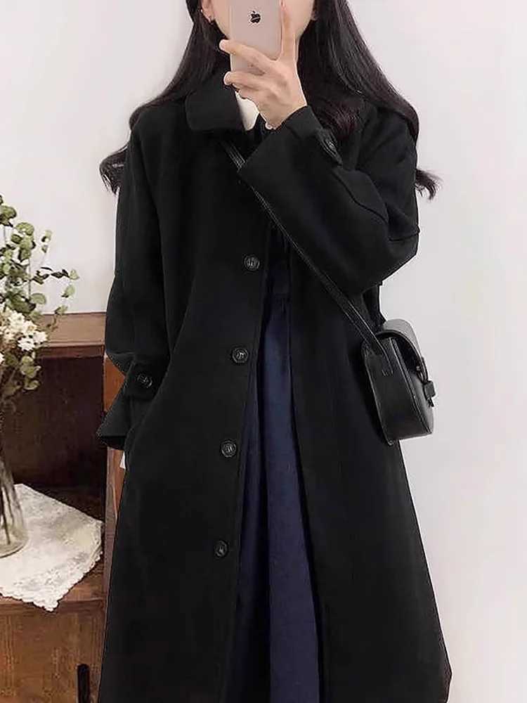 New Korean Fashion Loose Mid length Woolen Coat for Women Autumn and Winter Student Warm Woolen Jackets Women Winter ClothesT251224