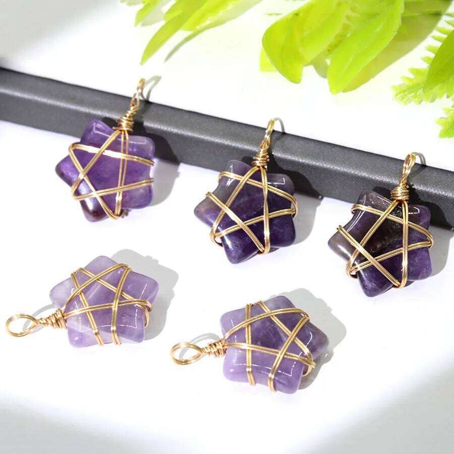 20Pcs Natural Stone Crystal Star Pendant Hand Wired Wrap Gemstone Charm for DIY Necklace Jewelry Making Christmas Gift accessory X251224