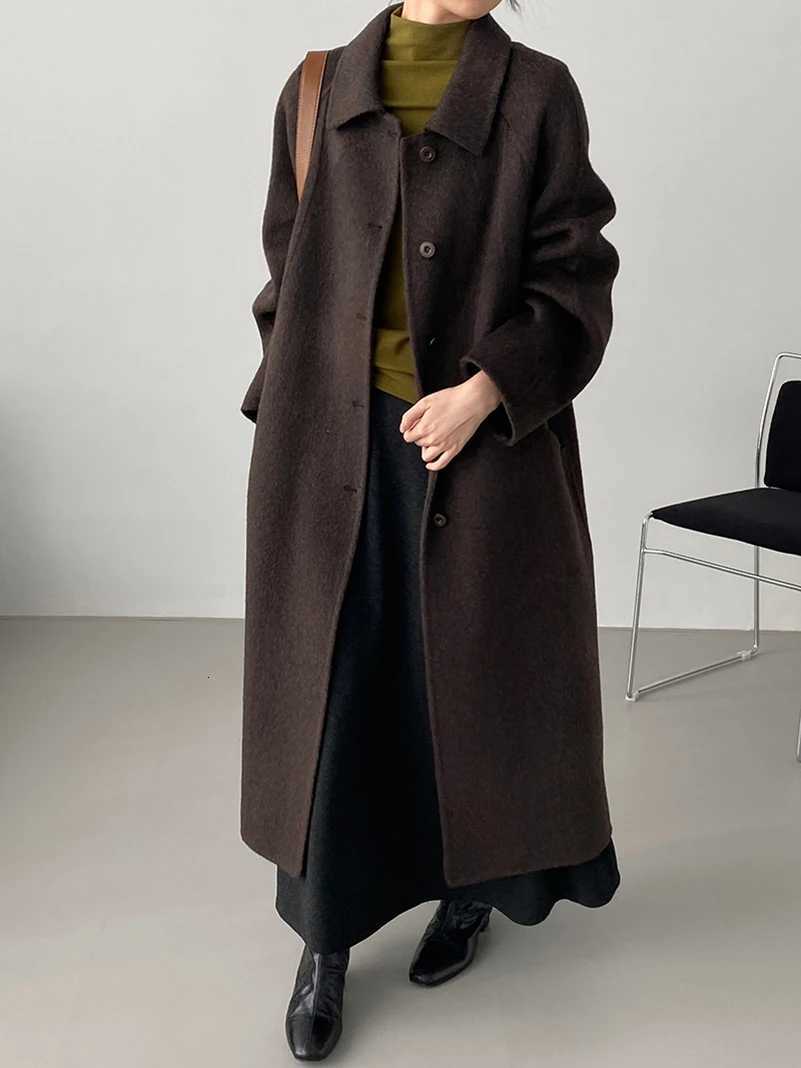 EAM Apricot Big Size Long Woolen Coat New Lapel Long Sleeveloose Fit Women Jacket Fashion Tide Autumn Winter 2025 30A4099T251224
