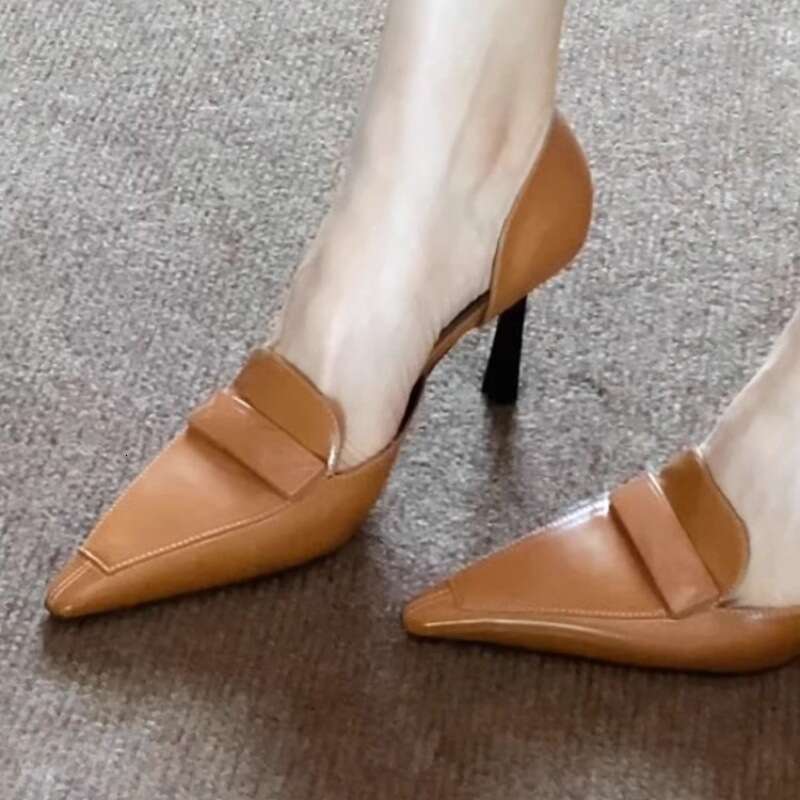 34-42 Plus Size Designer Shoe Brown Pointed Toe Stiletto Sexy Pumps for Women 2026 Spring New Shallow Mouth Elegant High Heels
