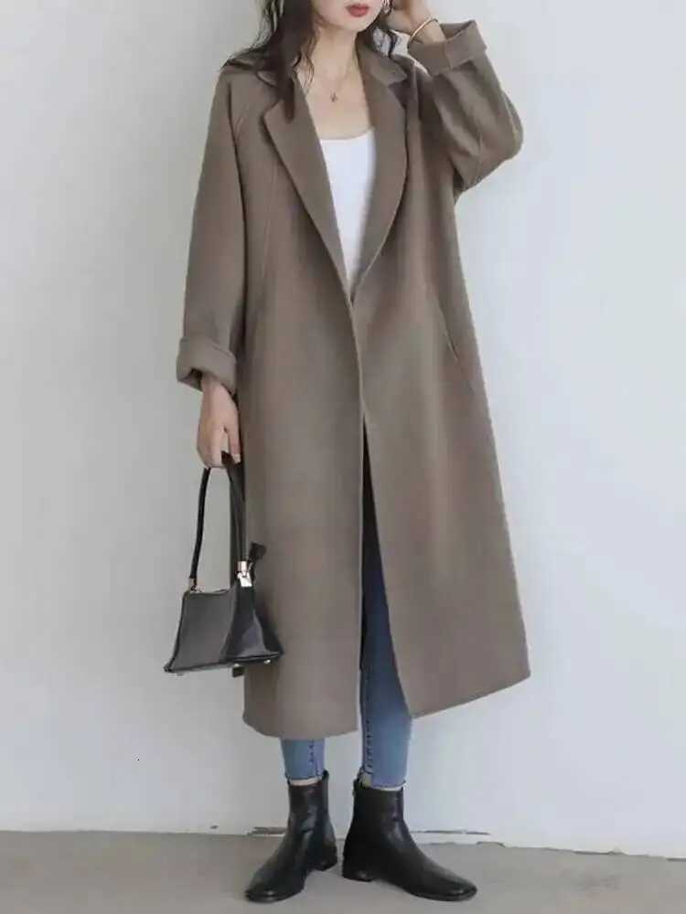 LANMREM Double Sided Cashmere Coat For Women Medium Knee Length Loose Woolen Coats Female 2024 Fashion Autumn Winter 2DA8106T251224