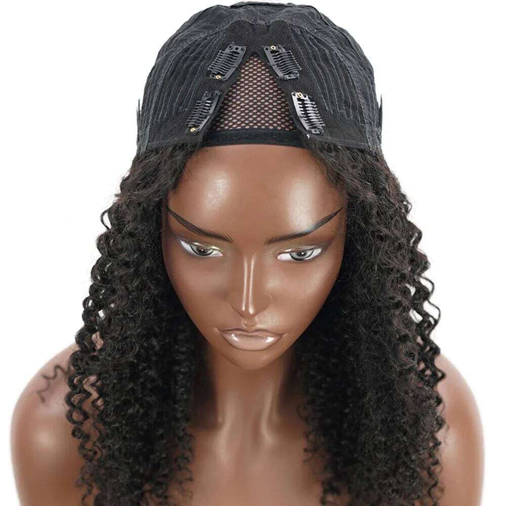 300% Kinky Part Leave Out Upgrade Deep Wave Curly V Shape No Glue Half Wig Human Hair For Women