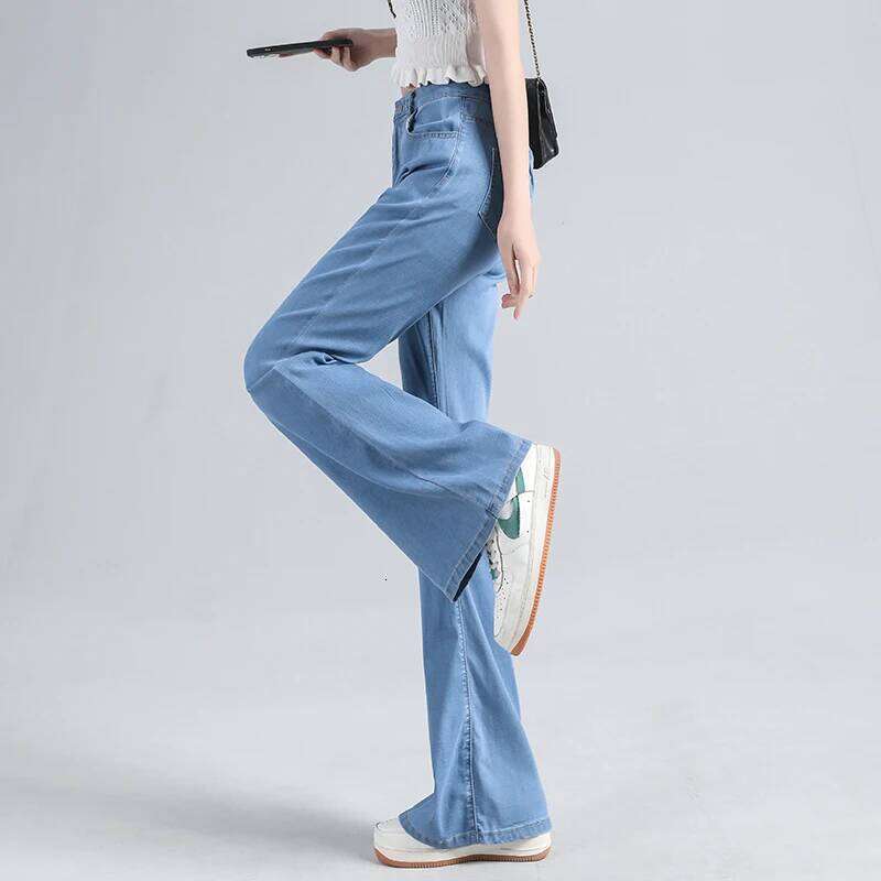 Lyocell Flared Jeans Woman High Waist Slim Stretch Denim Women Tight Pant Korean Street Style Casual Trousers Plus Length X251224