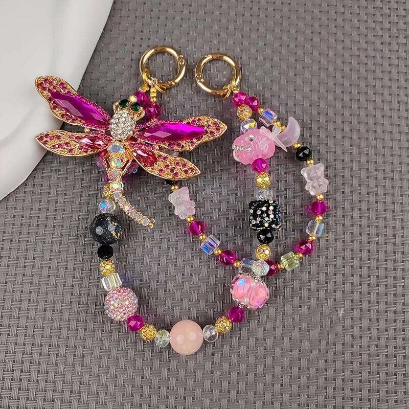Double-Layer Round Beads Butterfly Dragonfly Fashionable Ladies Hand Bag Pendant Luxury Accessories Mobile Phone Chain X251224