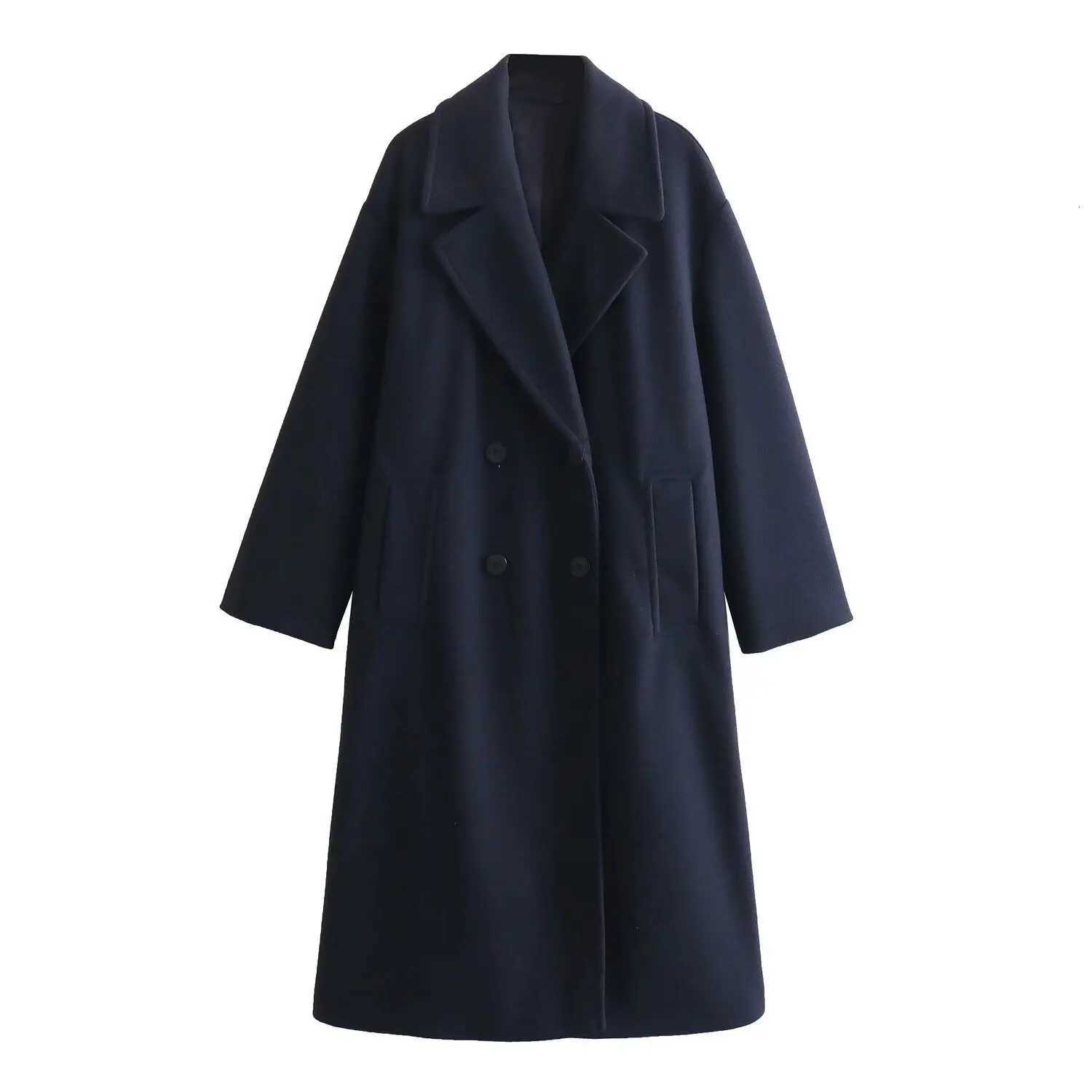 Womens Soft Loose Woolen Coat Long Sleeve Welt Pockets Oversized Female Outerwear Chic Overcoat FashionT251224
