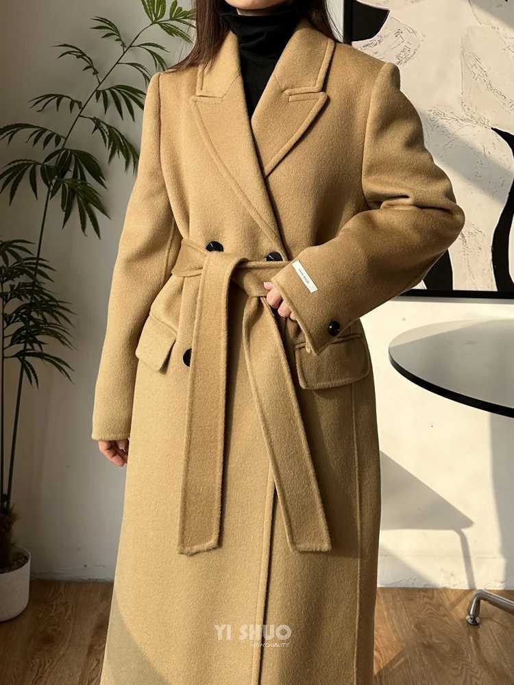 2025 Autumn Luxury Coat Double Brested Thickened Double-Sided Wool Coat Women Xlong Extended Suit Tie-Strap Jacket WomenT251224