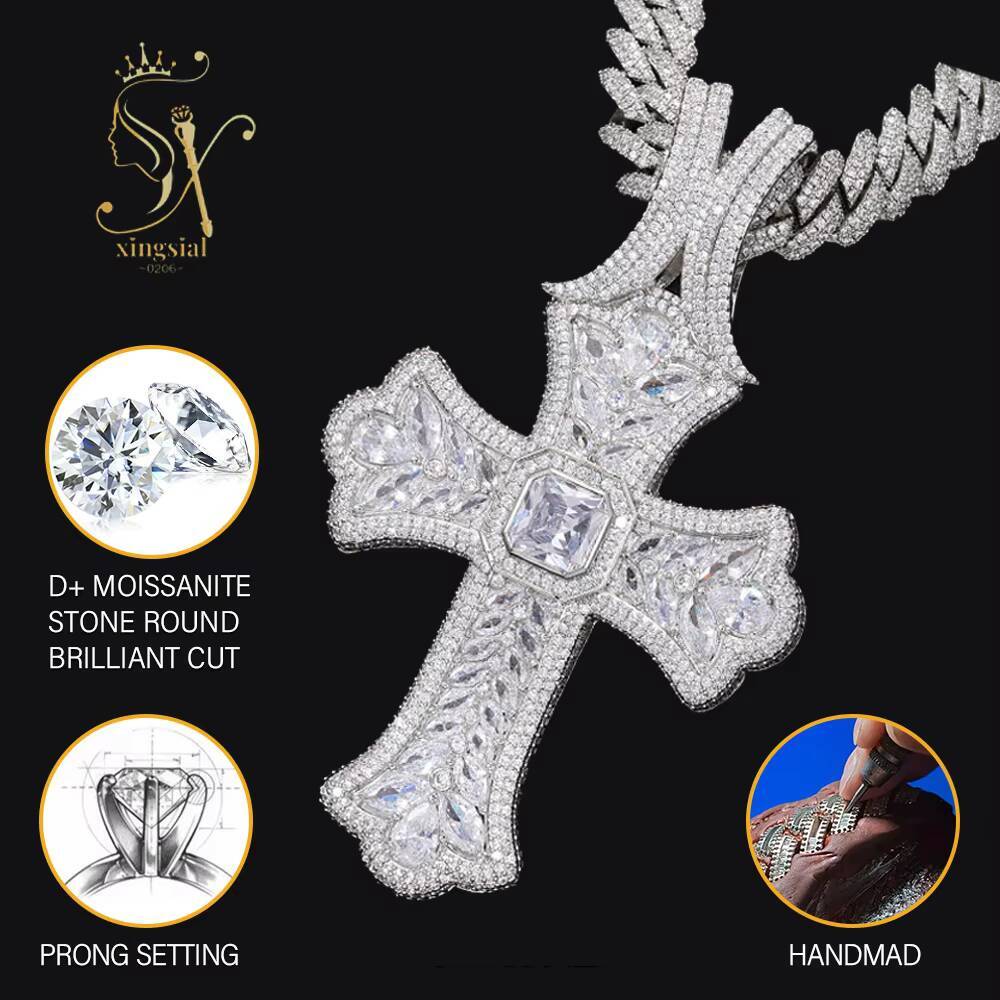 Hip Hop GRA Certificated Bling Necklace 925 Silver 18k Gold Diamond Charm Pass Diamond Test Hiphop D Color Moissanite Pendant