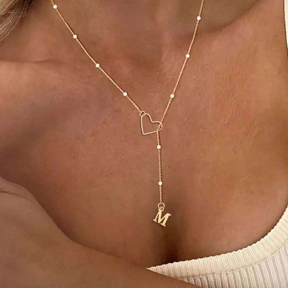 Dainty Gold Plated Stainless Steel Heart Letter Pendant for Women Choker Initials Necklace Gift For Girlfriend Mom 25H1224