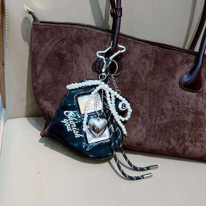 Korean Fashion Red Heart Album Vintage Charms ID Photo Keychains PVC Card Set Bags Pendant Keychain Y2K X251224