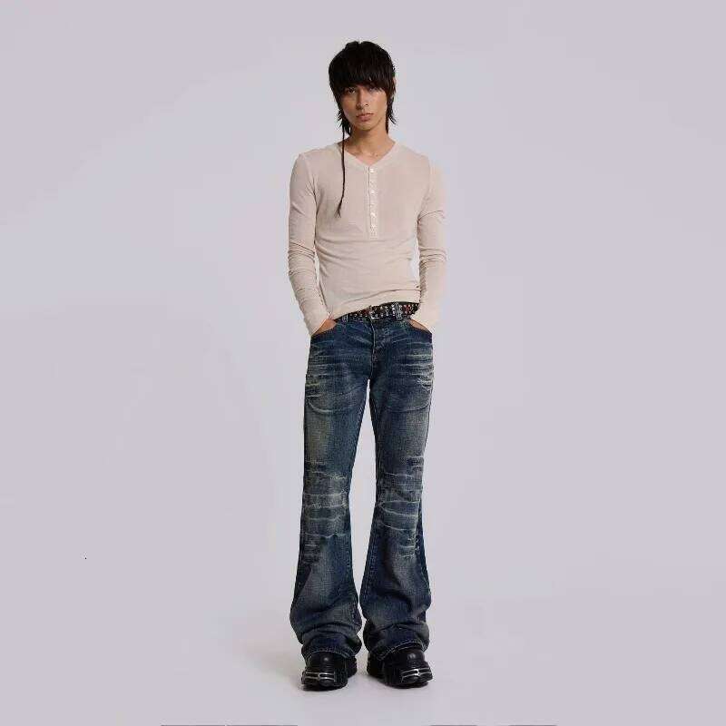 Y2K Mid Blue Flared Vintage Washed Men Women Bootcut Jeans Gothic High Street Unisex Streetwear Retro Baggy wide leg Pants X251224