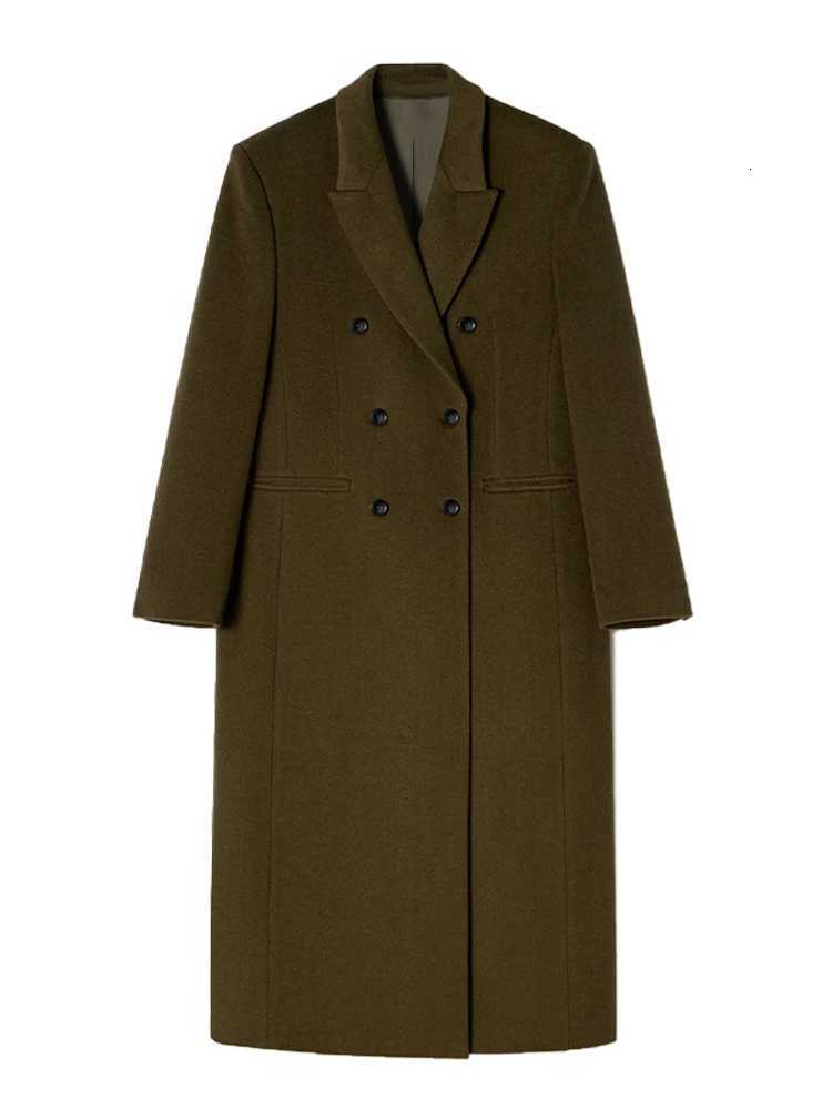 Fashion Green Long Woolen Coats Women Loose Lapel Double Breasted Full Sleeve Overcoats 2025 Autumn Winter Lady Commute OutwearT251224