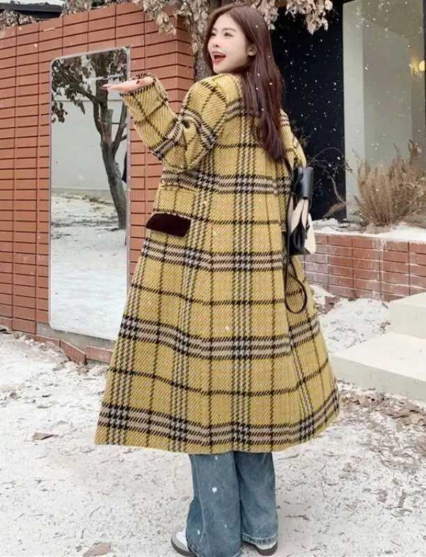 Wool Blend Coats Womens Woolen Coat Thickened Plaid Autumn Corduroy Double-Breasted Collar Gothic Style Club Outings Unique ChicT251224