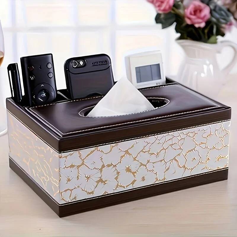 Elegant Faux Leather Tissue Box Cover with Remote Holder - Stylish Living Room Decor, Desktop Storage Organizer ddmythur