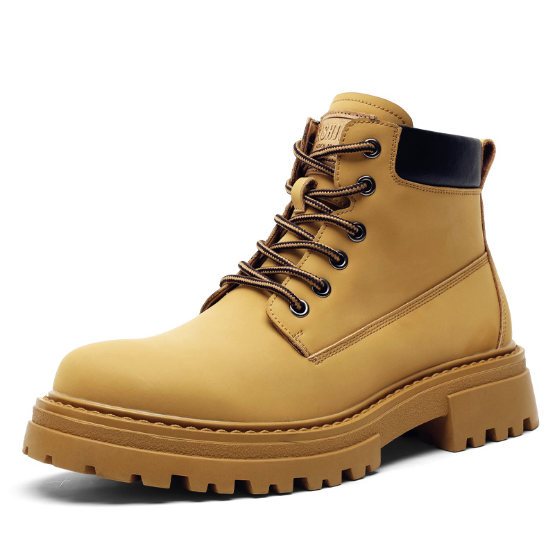 Free shipping men's Martin boots thick non-slip rubber sole premium leather material comfortable stylish versatile outdoor daily wear fashionable casual boots man