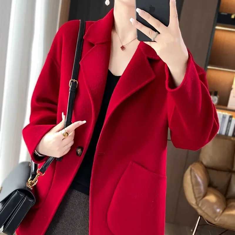 2025 Streetwear Double-sided Wool Coat Womens Short Woolen Overcoat Autumn Winter Thicken Wool Blazer Loose Casual Suit JacketsT251224