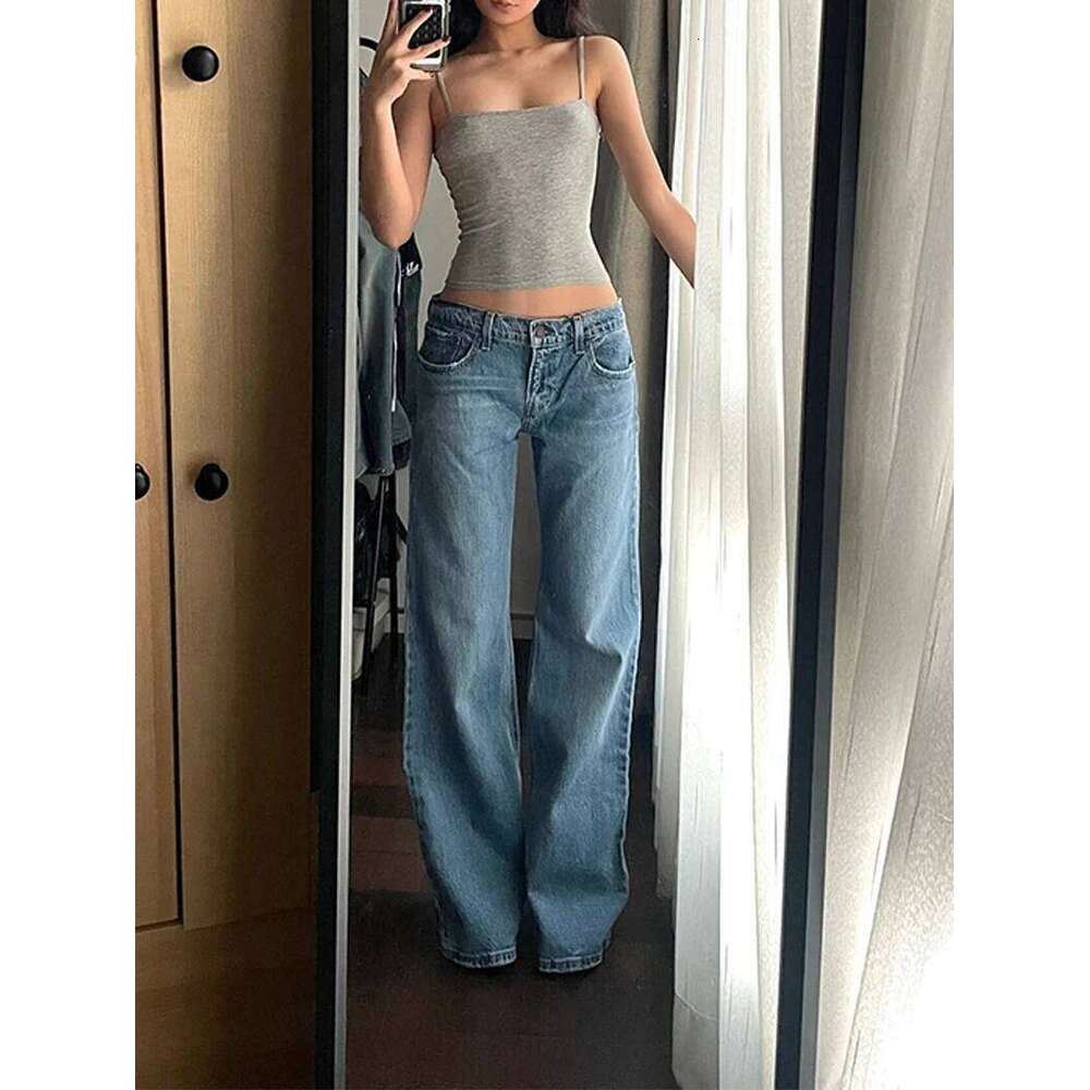 Y2K Baggy for Women Trendy Low Rise Casual Straight Leg Boyfriend Jeans Denim Pants with Pocket Streetwear X251224