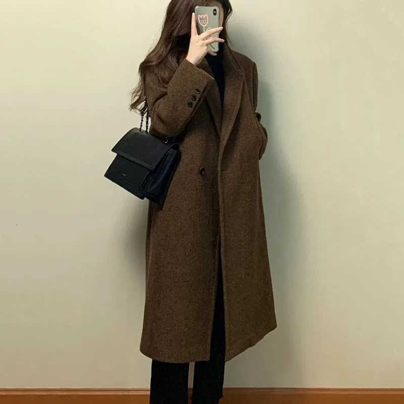 2025 New Fashion Womens Overcoat Top Womens Woolen Coat Autumn Winter Temperament Thicken Solid Color Womens Woolen Coat H220T251224