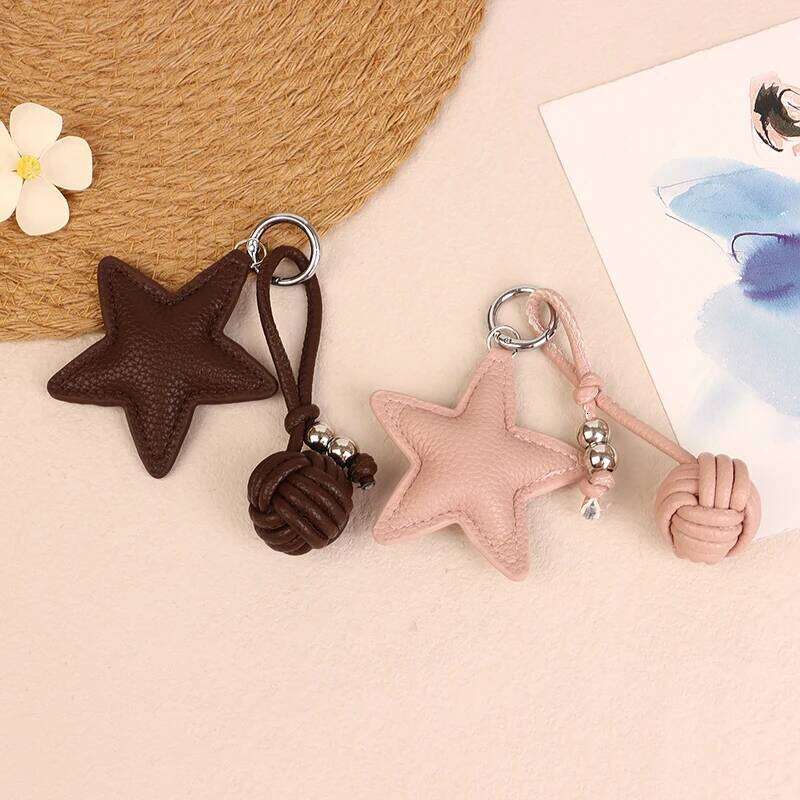 Fashion PU Leather Keychain Five-pointed Star Keyring Pendant Women Bag Charms Versatile Handbag Hanging Decoration X251224