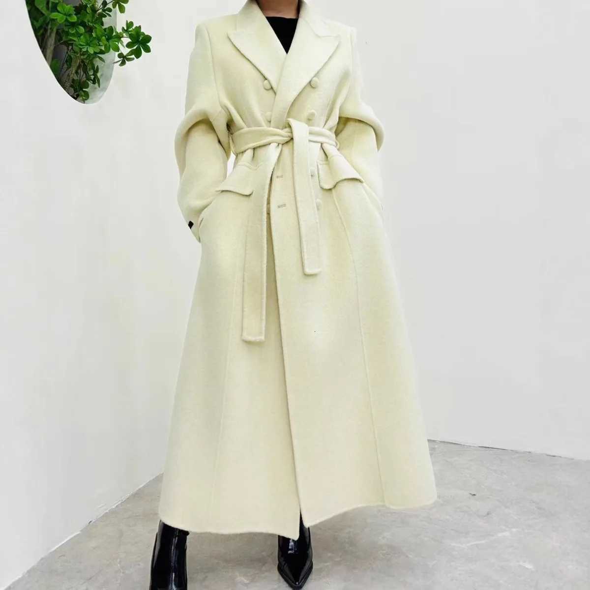 BJTZ Fashion Double-Faced Wool Coat Women 2025 Waist-Defined Longline Trench Coat Autumn Winter Luxury Outerwear Chic ElegantT251224