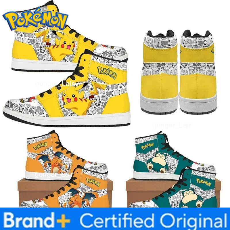 Pokemon Cartoon Pikachu Sneakers for Man Women PU High Top Sneakers Fashion Leather Casual Street Shoes Basketball Sports Shoes Gifts W251224