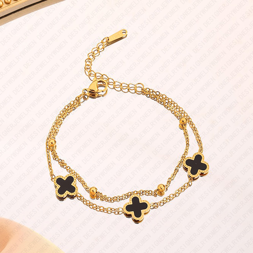 Designer Bracelet for Women Stainless Steel 18K Gold Plated Bangle Double Layer Floral Bangles Luxury Jewlery Designer for Women Sparkling Elegant Gif