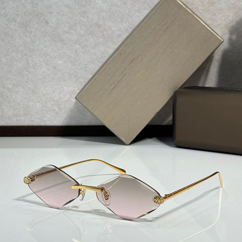 Luxury designer frameless womens sunglasses BV9020B classic triangle glasses metal temple gemstone design casual spicy girl vacation style UV resistant with box