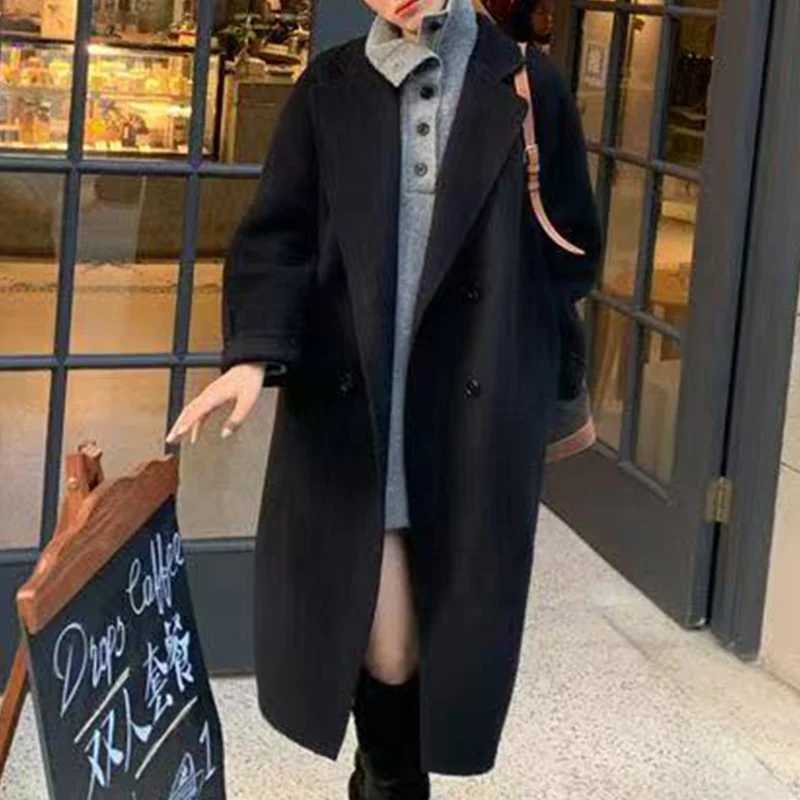 Autumn Winter Womens Elegant Woolen Warm Jacket Coat Fashion Medium Long Camel New In Trench CoatsT251224