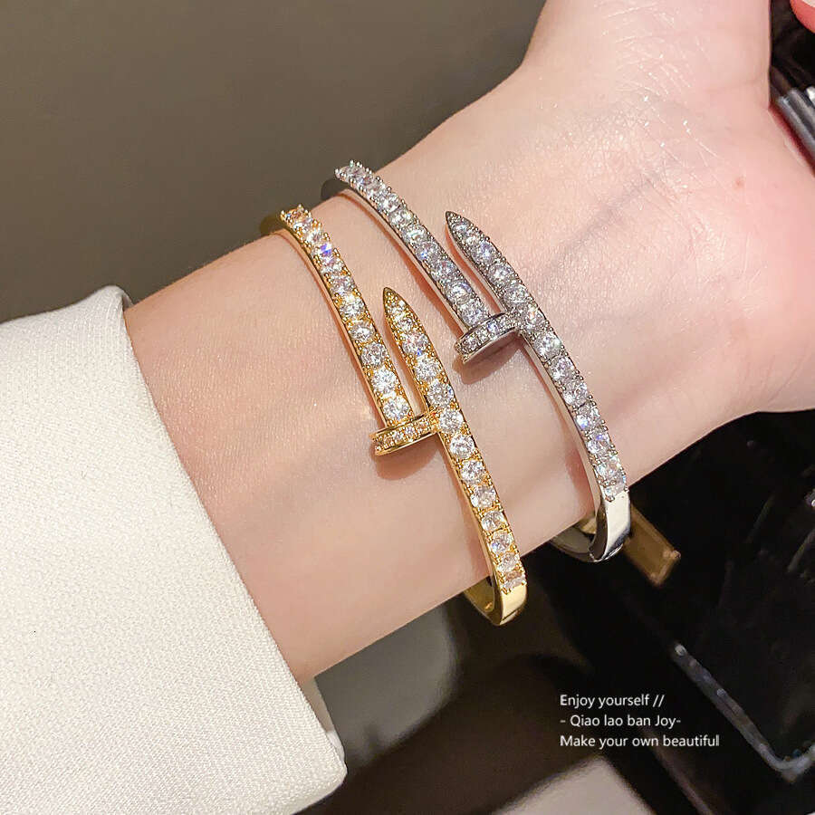 18K Real Gold Plated Zircon Nail Clasp Light Luxury High-end Feel Bracelet Niche Design Versatile Jewelry
