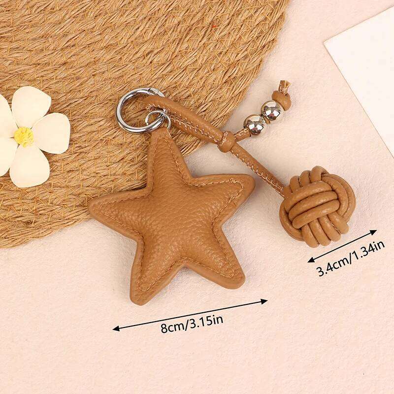 Fashion PU Leather Keychain Five-pointed Star Keyring Pendant Women Bag Charms Versatile Handbag Hanging Decoration X251224