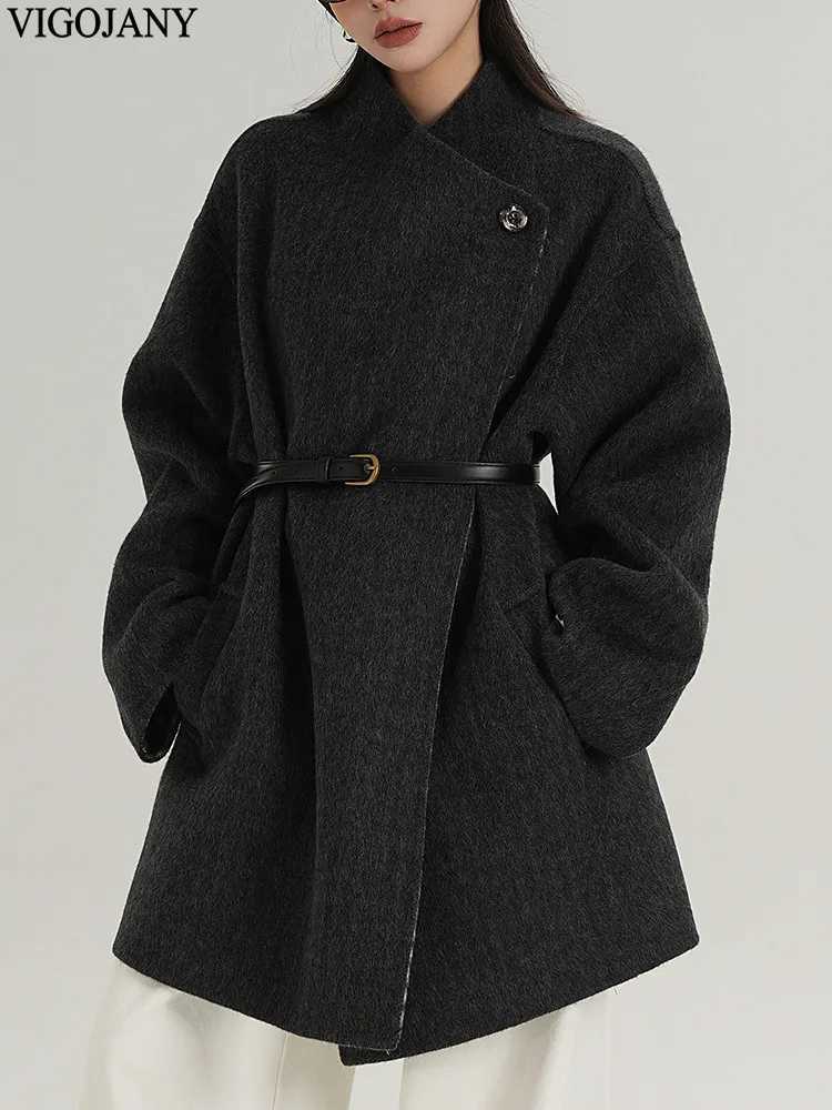 Women Black Nature 100 Wool Long Coat 2025 Elegant Long Sleeve Cashmere Jacket Winter Lady Casual Turndown Collar Woolen CoatT251224