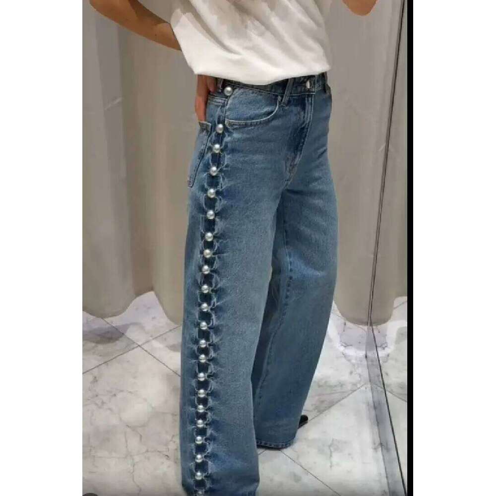 New Fashion Casual High Waist Embroidered Flares Button Fly Full Length Loose Fit Jeans For Women X251224