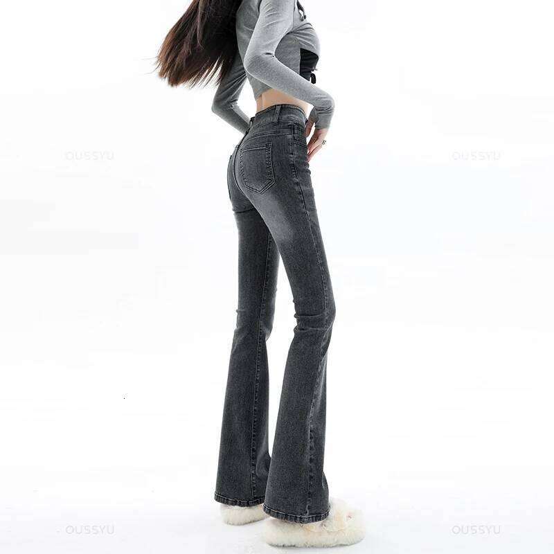 Women Jeans Cotton Denim Flared Pants Elastic Force Vintage Streetwear High Waist Slim Mom Harajuku Trousers Plus Length X251224
