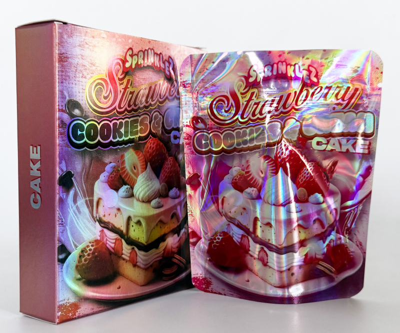 Durable 3.5 Inch Bags + Boxes (Smell Proof) Personalized Cali-Style 1/8oz Mylar Packets w/Matching Cardboard Container custom printed