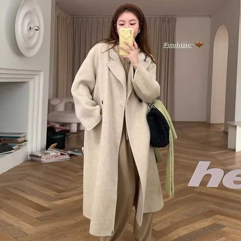 Coats and Jackets Women Korean Fashion Double Sided Wool Coat 2025 New Lapel Double Breasted Oversized Femme Elegant Winter CoatT251224