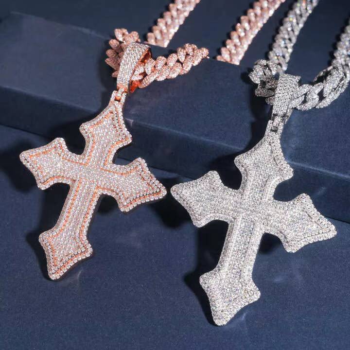 VVS Moissanite Pendant Custom Hip Hop Iced Out 925 Sterling Silver Chain Cross Pendant for Men Women Luxury Jewelry Gift