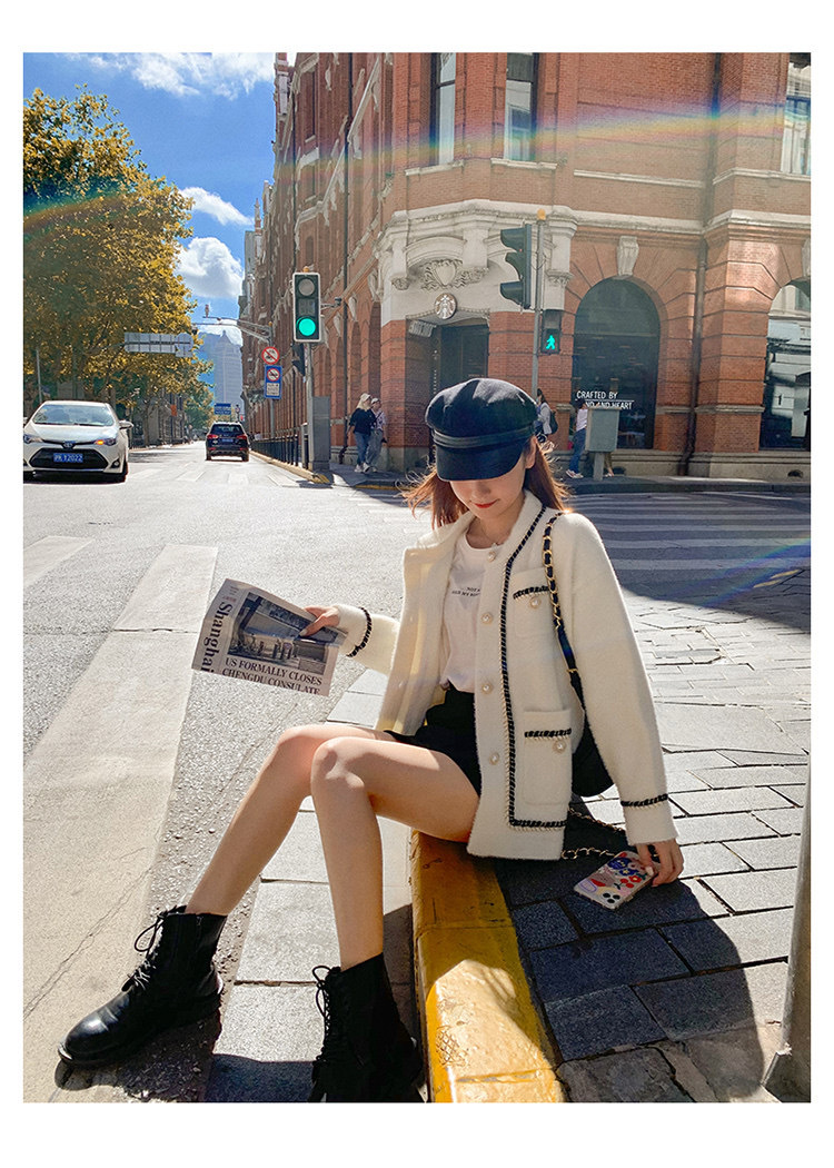 White Mink Cashmere Sweater Coat Women Autumn Winter Lazy Style Korean Retro Black Loose ONeck Knitted Cardigan Fashion Outwear