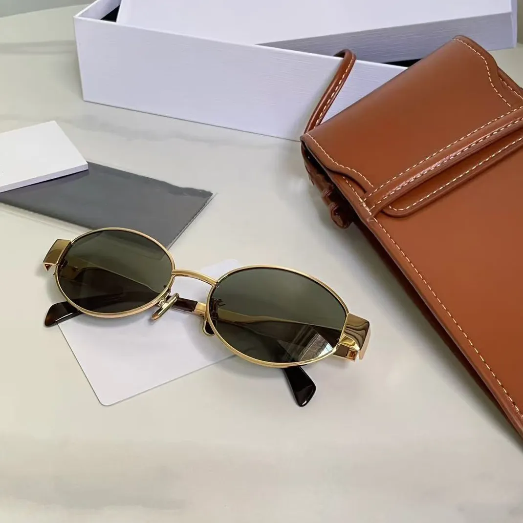 designer sunglasses men For Women Oval Frame 40235 Metal Mirror Legs Green Lens Sunglasses Retro Small Round Frame Sexy Little Women Fashion Luxury Glasses With Box